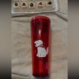 Starbucks x Holiday 2025 red tumbler with white puppy dog